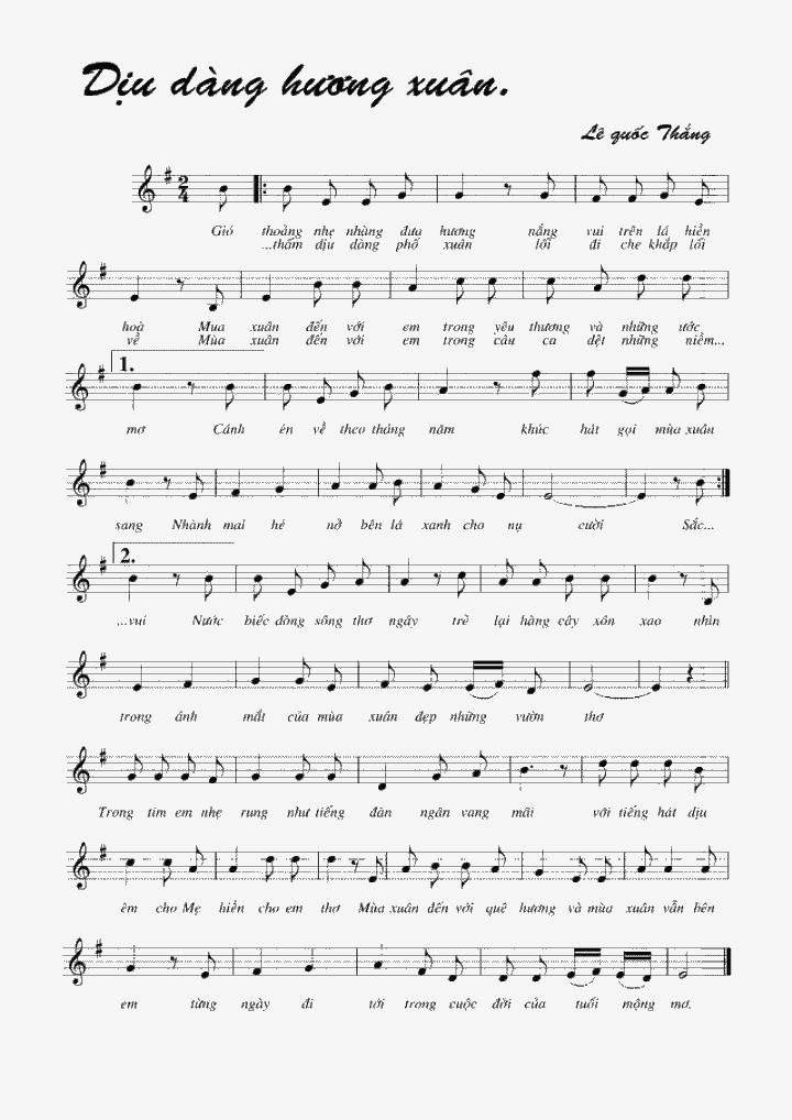 Sheet nhạc Dịu Dàng Hương Xuân